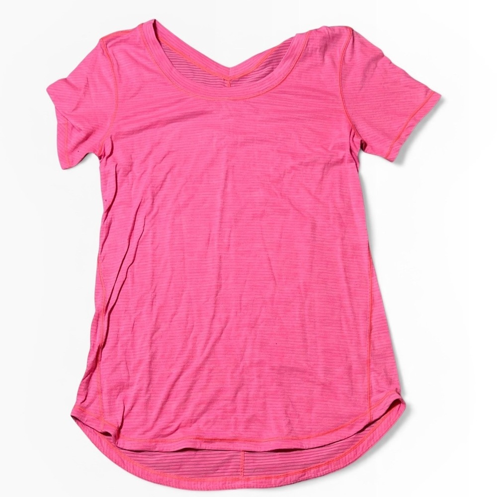 Lululemon‎ Pink Striped V-Neck Short Sleeve Athletic Top Small Lightweight Sheer